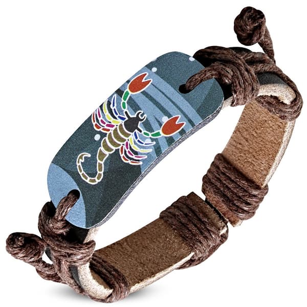 Brunt Läderarmband / Läder Armband med Stjärntecken - Skorpionen / Scorpio
