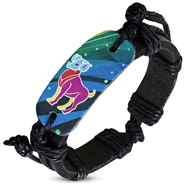 Svart Läderarmband / Läder Armband med Stjärntecken - Väduren / Aries
