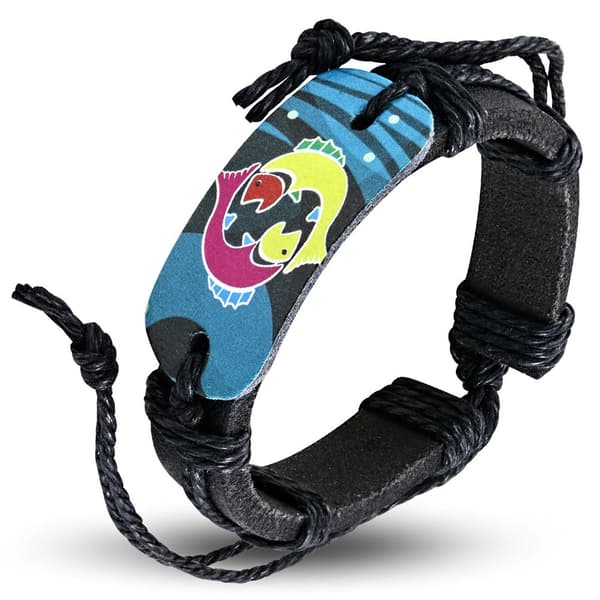 Svart Läderarmband / Läder Armband med Stjärntecken - Fiskarna / Pisces