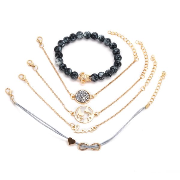 5 st Armband pärlor, världen, sköldpadda, hjärta i guld färg