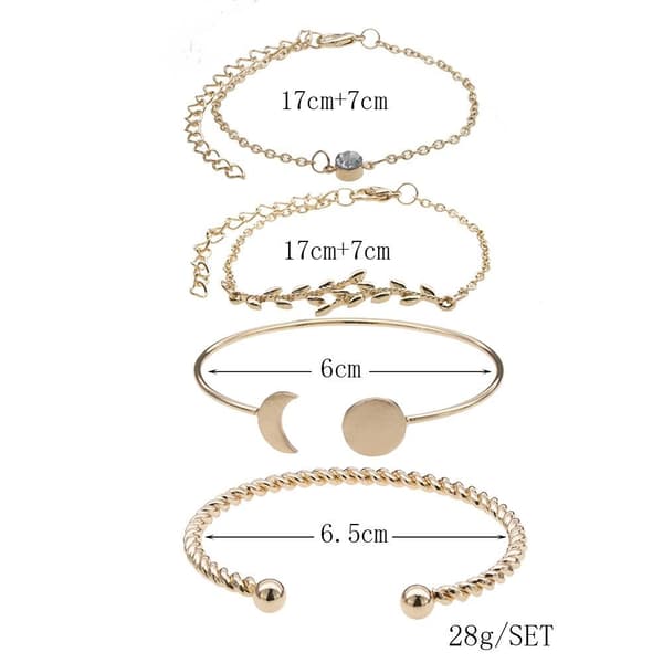 4 st Armband / Stelt Bangle i Guld Färg - Kedja, Löv, Rhinestone