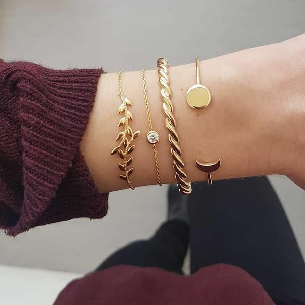 4 st Armband / Stelt Bangle i Guld Färg - Kedja, Löv, Rhinestone