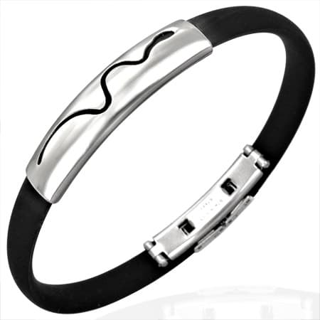Armband med Orm i Svart Gummi och Rostfritt Stål 316L