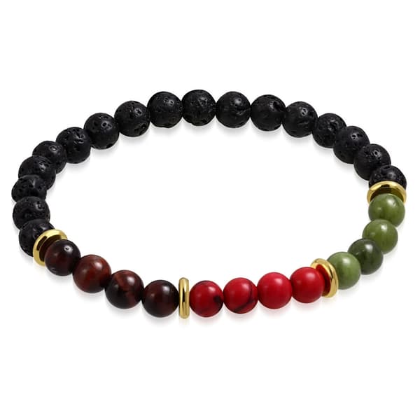 Meditation Armband Chakra yoga Lava tiger öga, röd, gröna stenar