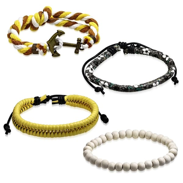 4 st Bohemian Chic Armband - Läder Rep Ankare Pärlor Blommor