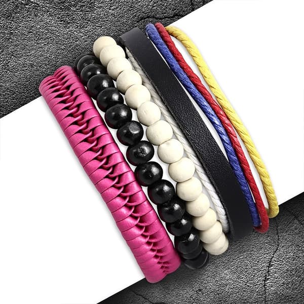 4 st Bohemian Chic Armband - Läder Rep Pärlor Olika Färger