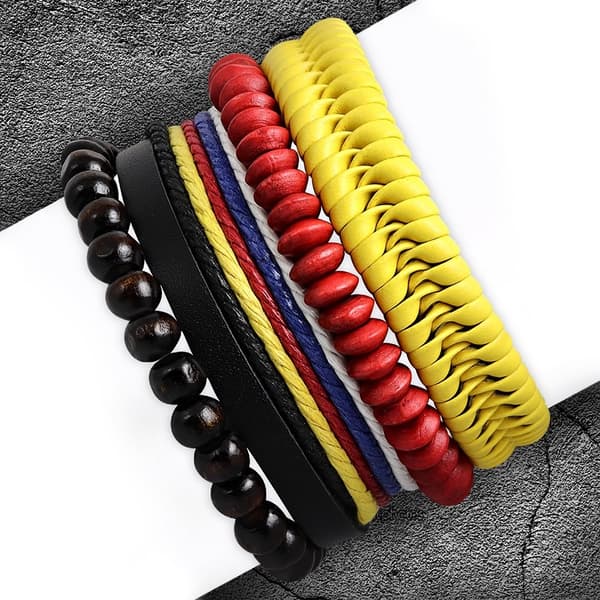 4 st Bohemian Chic Armband - Läder Rep Pärlor Olika Färger