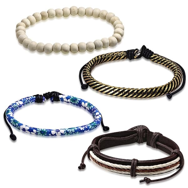 4 st Bohemian Chic Armband - Läder Rep Pärlor Blommor