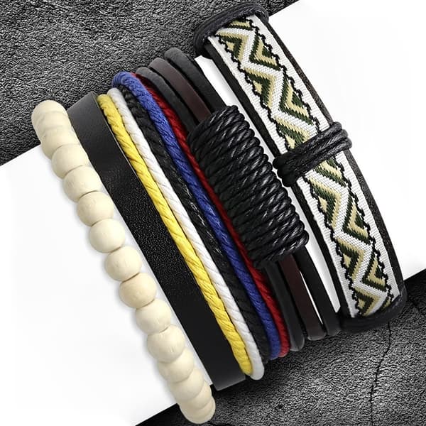 4 st Bohemian Chic Armband - Läder Rep Pärlor Olika Färger