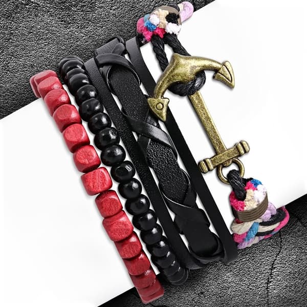 4 st Bohemian Chic Armband - Läder Rep Ankare Pärlor