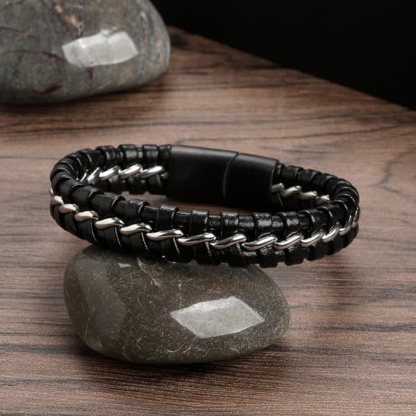 INF Armbånd i armbånd i flettet PU-skinn for menn