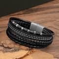 Miniatyrbild 3 av 4: Flerlagers Retroflätat Läderarmband för Män Svart