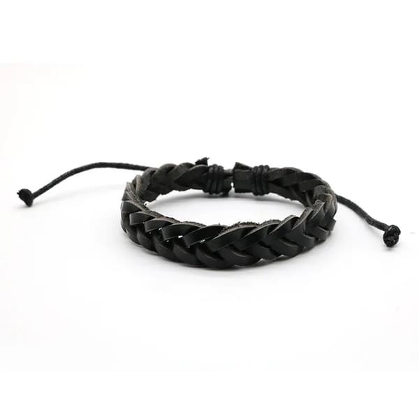Genuine Leather Adjustable Black Bracelet For Men - Braided