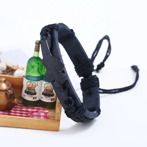 Ægte læder justerbar sort dobbelt hjerte armbånd gave til mænd