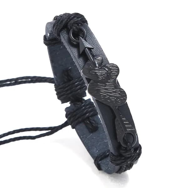 Ægte læder justerbar sort dobbelt hjerte armbånd gave til mænd