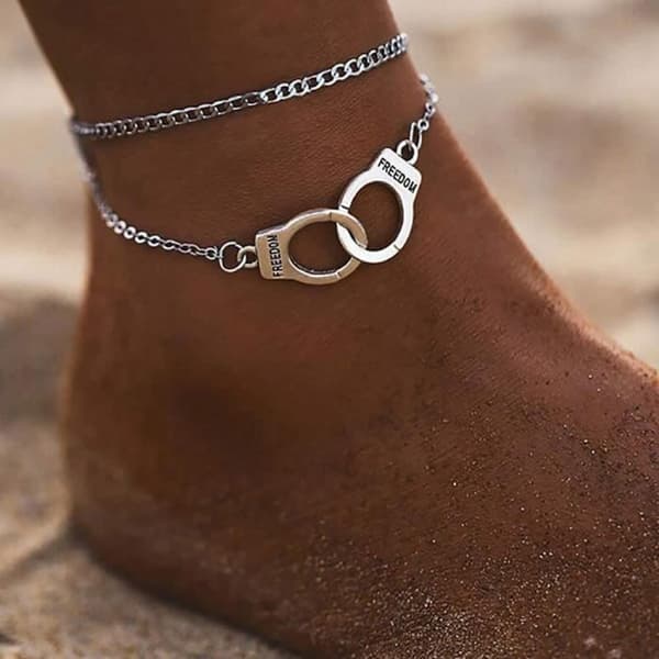 Handcess Silver Bohemian Anklet med handbojor för kvinnor och flickor,