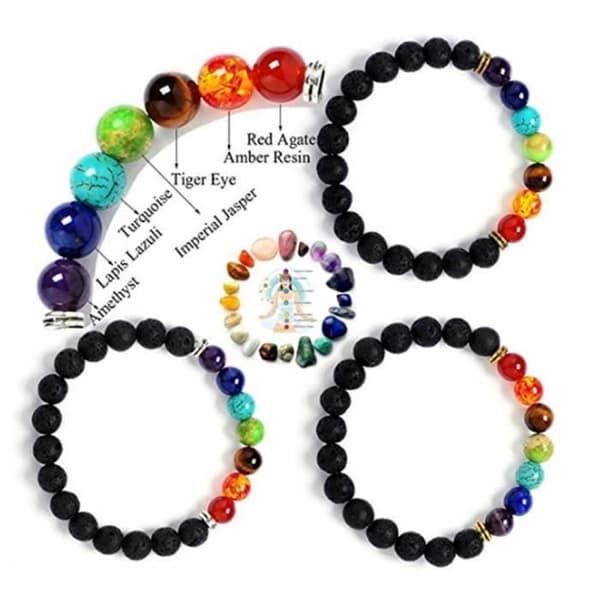Armband - WCZF5 - Kvinna - Vulkanstenar - 7 chakran - Elastisk 7,5 tum