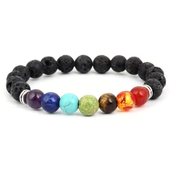 Armband - WCZF5 - Kvinna - Vulkanstenar - 7 chakran - Elastisk 7,5 tum