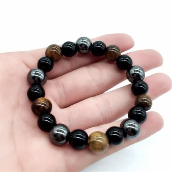 Naturlig svart hematit Obsidian armband för män och kvinnor, Tiger Eye Beads smycken för skydd [36A9A79]