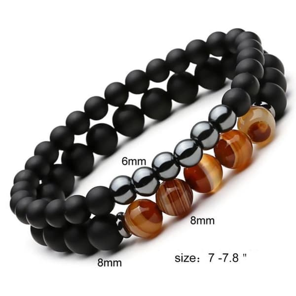 Armband - LPJFA - Mattsvart Onyx - Set med armband - Elastiskt - Natursten