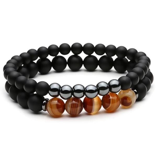 Armband - LPJFA - Mattsvart Onyx - Set med armband - Elastiskt - Natursten