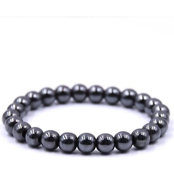 Armband av hematit - Kvinna - Diameter 6cm - Kulor 8mm - Elastisk - Fördelar med litoterapi