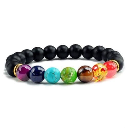 7 Chakras Armband - Blandat - Elastiskt - Naturstenar - 7 mm - Cirka 18 cm