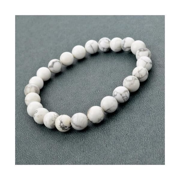 Armband - Lithoterapi - Naturlig Howlite - Elastisk - Förankring - Avkoppling
