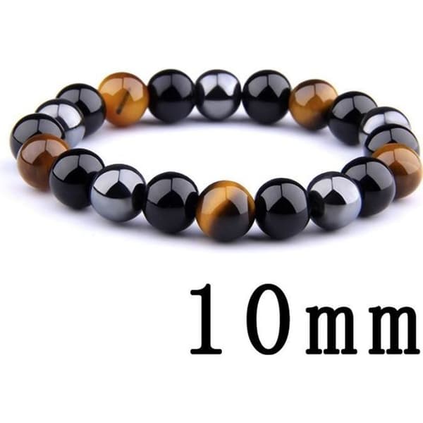 Elastiskt Natural Tiger Eye Bead Armband för Vuxen - Svart