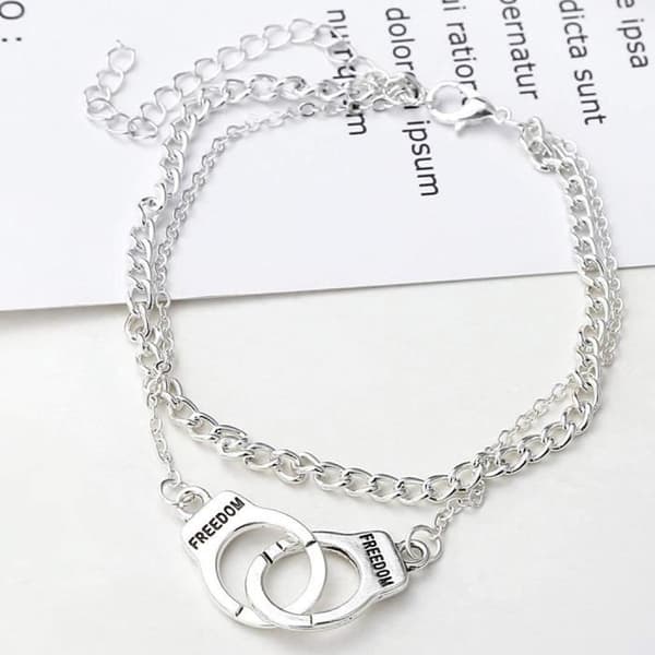 Bohemian Silver ankelarmband med handbojor för kvinnor och flickor