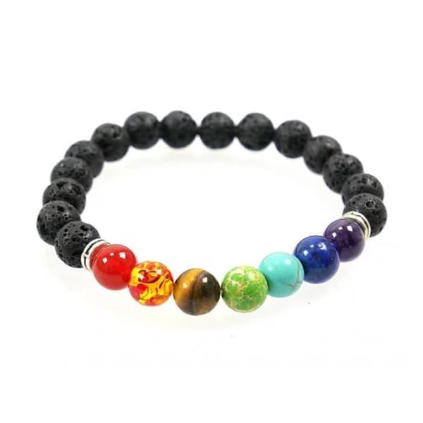 Armband Yoga - Flerfärgad - 7 Chakras - Naturlig lavasten - Elastisk - Dam