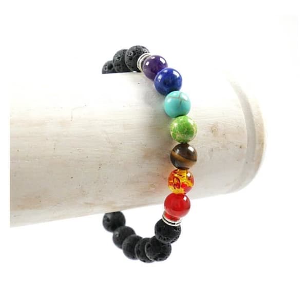 Armband Yoga - Flerfärgad - 7 Chakras - Naturlig lavasten - Elastisk - Dam