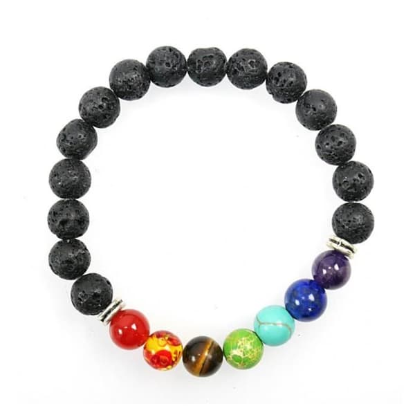 Armband Yoga - Flerfärgad - 7 Chakras - Naturlig lavasten - Elastisk - Dam
