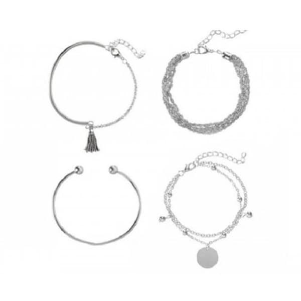 Kedje- och länkarmband - SHOP-STORY - Ariana - 4 etniska armband - Silver - Bohemisk stil