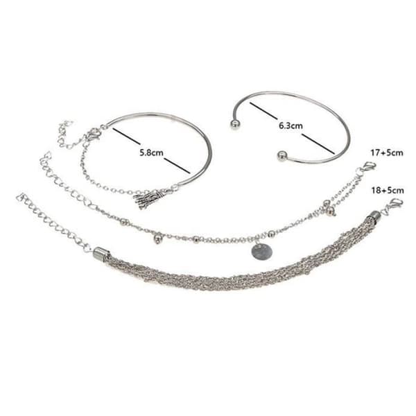 Kedje- och länkarmband - SHOP-STORY - Ariana - 4 etniska armband - Silver - Bohemisk stil