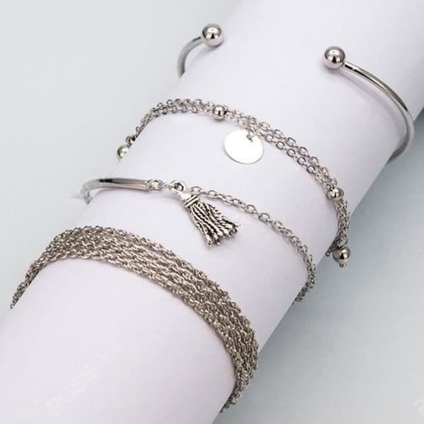 Kedje- och länkarmband - SHOP-STORY - Ariana - 4 etniska armband - Silver - Bohemisk stil
