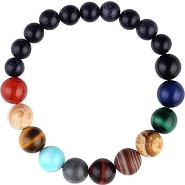 Men's Planets Beaded Armband Natural Stone Galaxy System - Silver