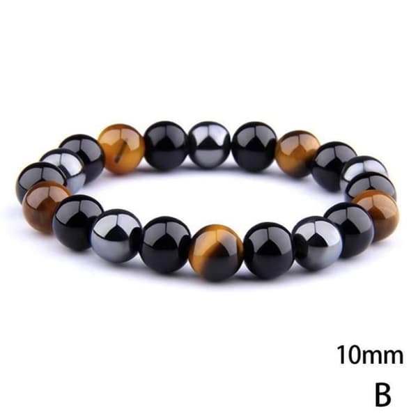 Armband i natursten - Tigereye - Trippel skydd - Hematit och svart obsidian - Mode [F8859BC]
