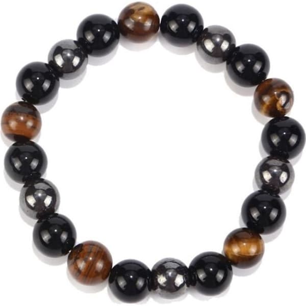 Tigeröga Trippelskydd Hematit och svart obsidianarmband Självförtroende Negativ energi häxa, svart