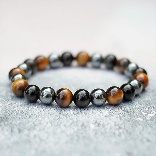 Armband - SHOP-STORY - Trippelskydd - Tigeröga - Hematit - Svart Obsidian
