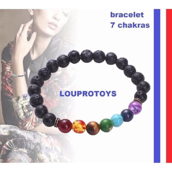 Armband - Tibetanskt - 7 Chakrapärlor - Lavasten - Storlek 17 cm - Positiv energi