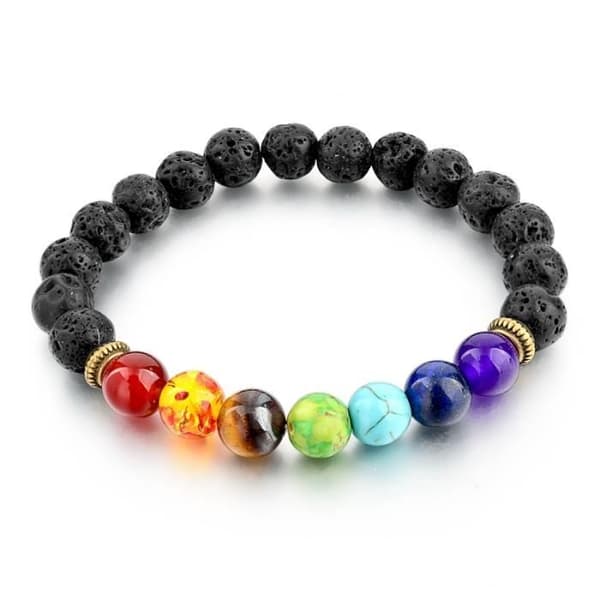 Armband - Lavasten - 7 chakran - Svart - 8 mm - Unisex