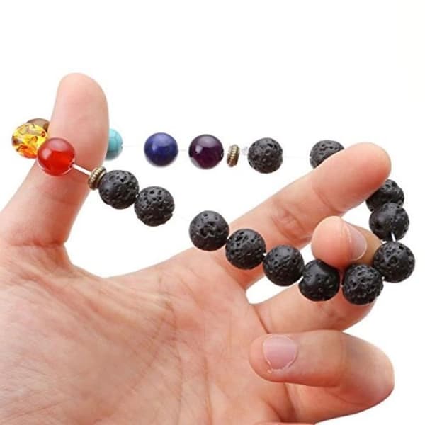 Armband - SHOP-STORY - 7 Chakra Healing - Lavastenar - 18 cm - Elastisk - Blandat