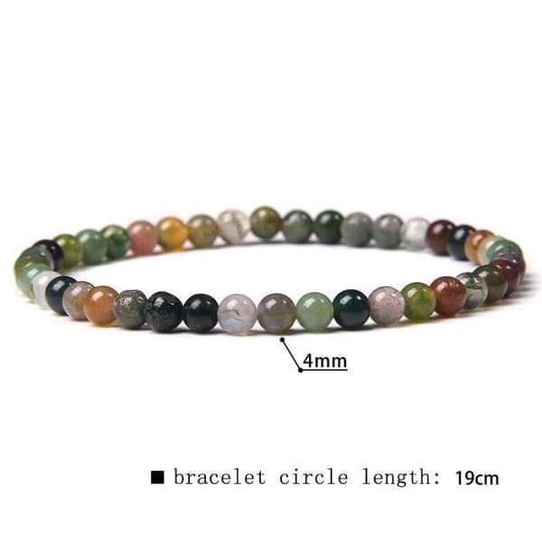 Vit Turkos-17CM -Natursten Chakra Energiarmband 4mm Beads Round Agates Onyx Stretch Armband för kvinnor och