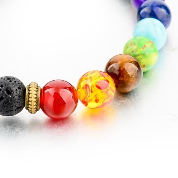 Armband - FANTASTISKA BIJOUX - Naturlig Svart Lava - Flerfärgade Jadepärlor - 8 mm - 7 chakran
