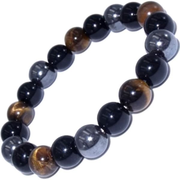 Naturstensarmband - CIMORAL - Trippelskydd tigeröga, obsidian, hematit