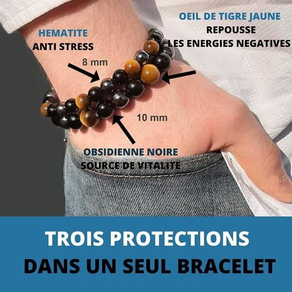 Armband Natursten Trippelskydd Pärla Natursten Tigeröga Hematit Svart Obsidian eller Svart Turmalin 10