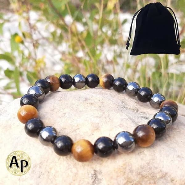 Armband Natursten Trippelskydd Pärla Natursten Tigeröga Hematit Svart Obsidian eller Svart Turmalin 10