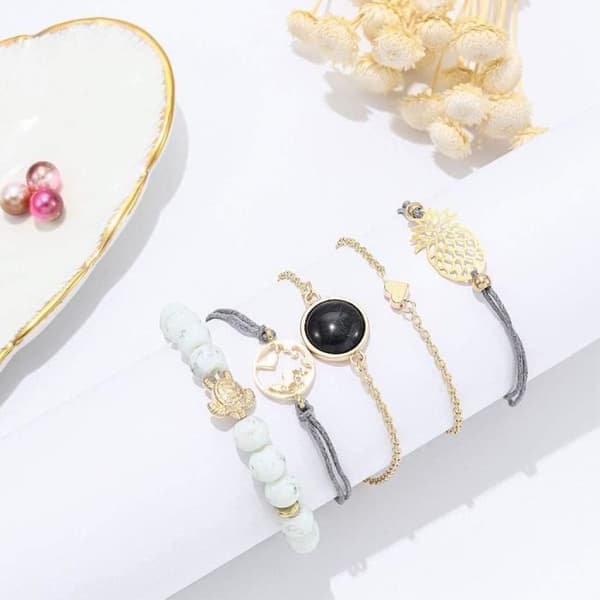 CURB ARMBAND Armband Handcess Armband Boho Turtle Armband Guld Turkos Armband Kort Handkedja Hjärta Ananas Bead1329