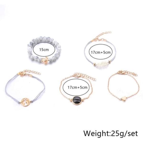 Damarmband 5 st Geometrisk kedja Öppen manschett Världskarta Pärlsköldpadda och turkos armband Bohemian Set[64]